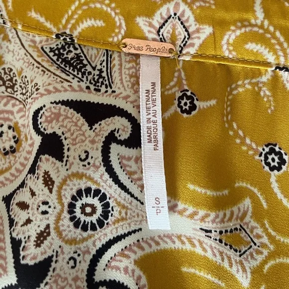 {Free People} Field of Butterflies Swing Tunic Top with Long Sleeves in Gold - Picture 9 of 11